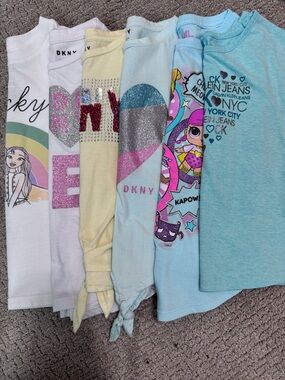 6pc Bundle Girls Graphic Tee Size 6-6X DKNY Calvin Klein Lucky LOL Surprise